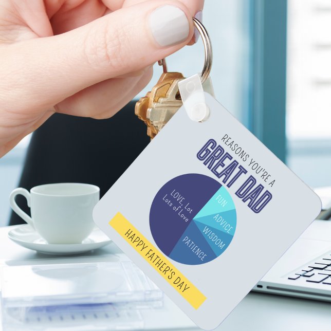 Navy Blue Yellow Playful Pie Chart Father's Day Keychain (Creator Uploaded)