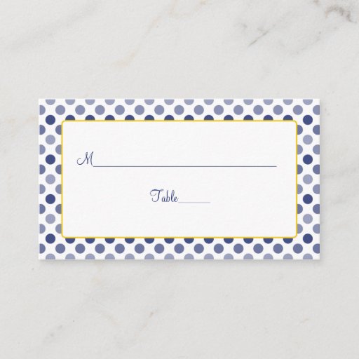 Customizable Navy Blue Yellow Polka Dot Wedding Place Cards Business Card Templates