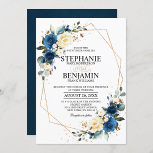 Navy Blue Yellow Rose Boho Geometric Wedding Invit Invitation