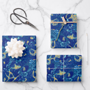 Navy Blue & Yellow Spotted Graphic Abstraction Wrapping Paper Sheets