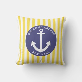 Navy Blue Yellow Stripe Boat Name Anchor Nautical 