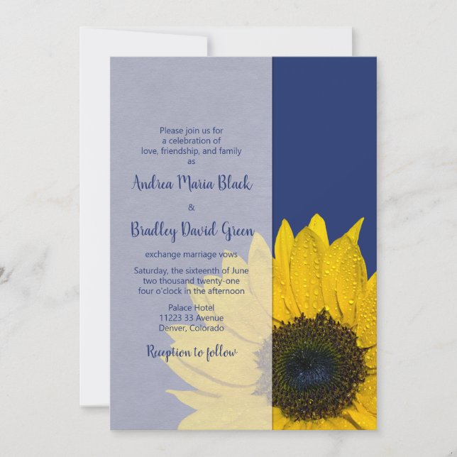 Navy Blue Yellow Sunflower Wedding Invitation (Front)