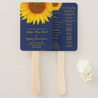 Navy Blue Yellow Sunflower Wedding Program Fan