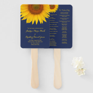 Navy Blue Yellow Sunflower Wedding Program Fan