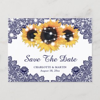 Navy Blue Yellow Sunflower Wedding Save The Date