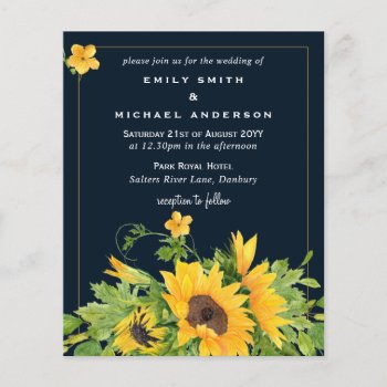 Navy Blue Yellow Sunflowers Wedding Invites