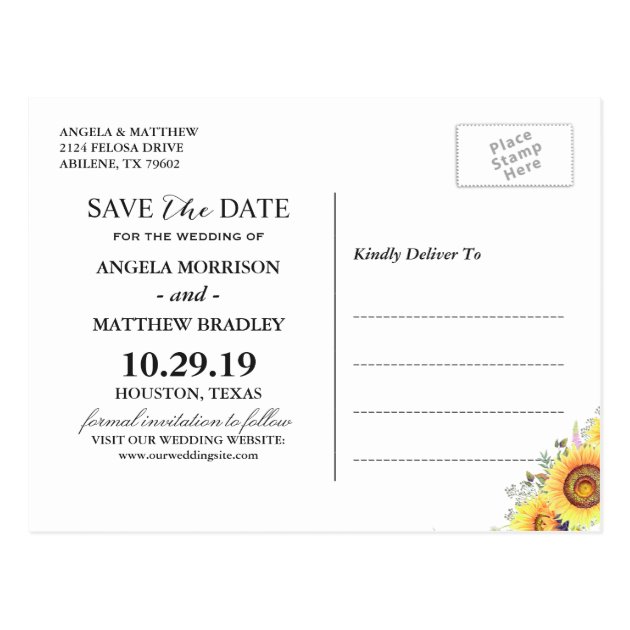 Navy Blue Yellow Sunflowers Wedding Save The Date Postcard