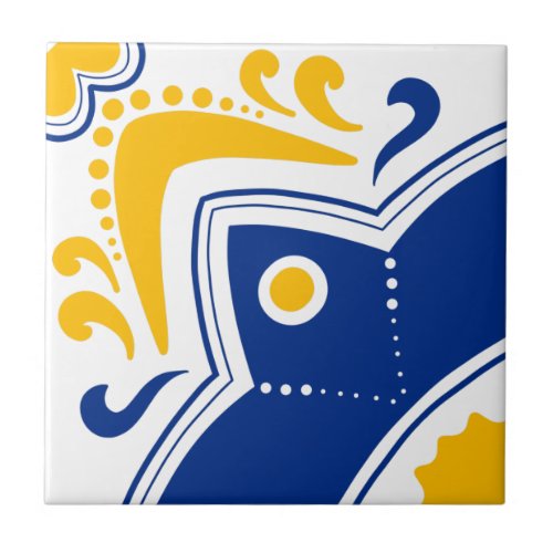 Navy Blue Yellow White Geometric Pattern Ceramic Tile