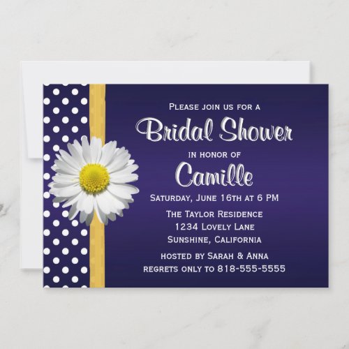 Navy Blue YellowDaisy Bridal Shower Invitation