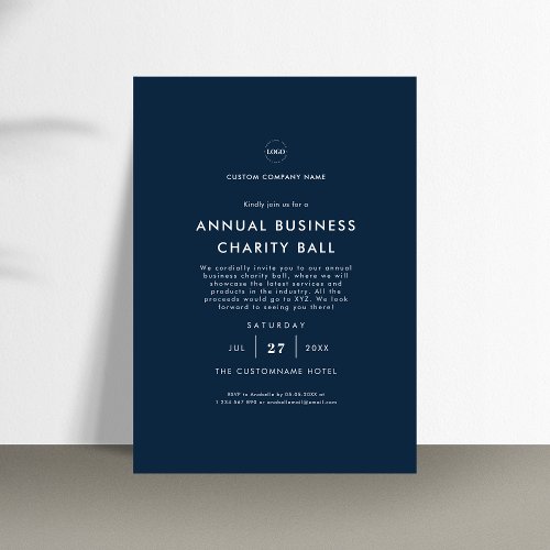 Navy Blue Your Logo Business Company Event Party Invitation