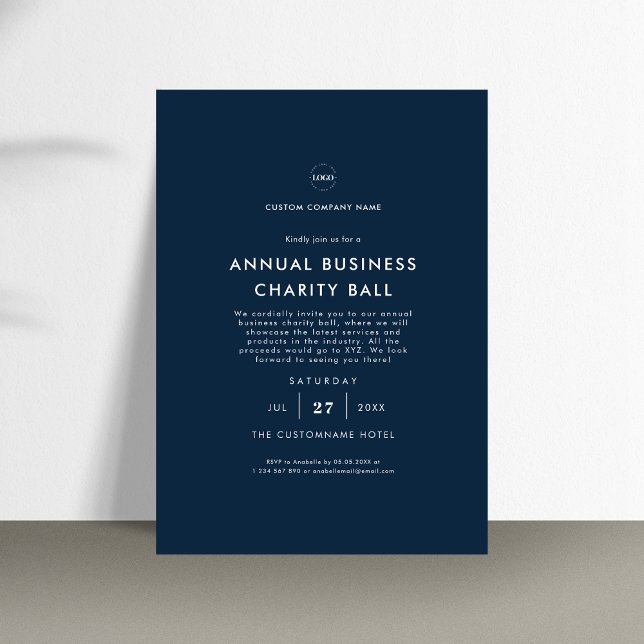Navy Blue Your Logo Business Company Event Party Invitation (Creator Uploaded)
