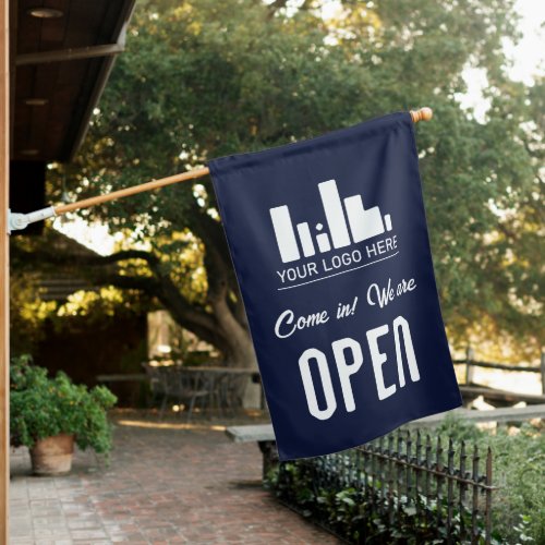Navy Blue Your Logo Come In We Are Open House Flag
