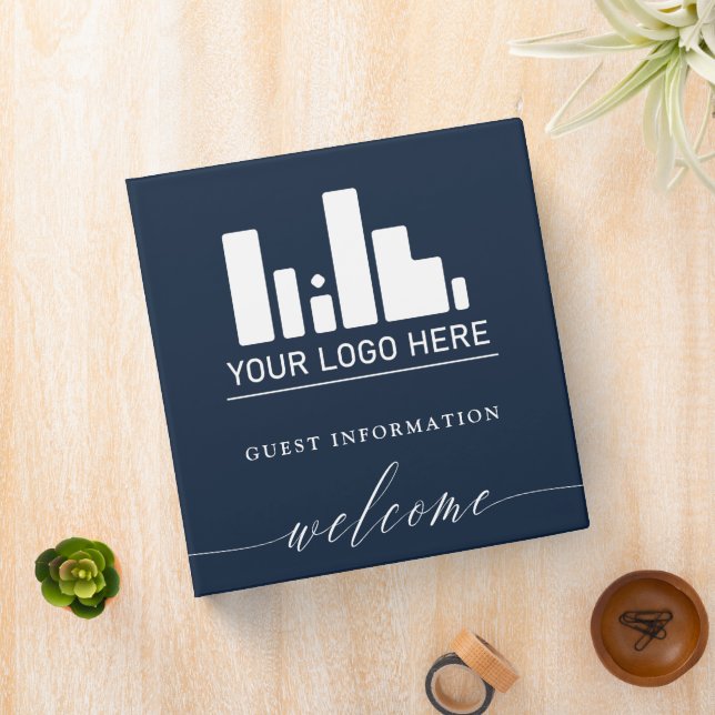 Navy Blue Your Logo Guest Information Welcome 3 Ring Binder (In Situ)