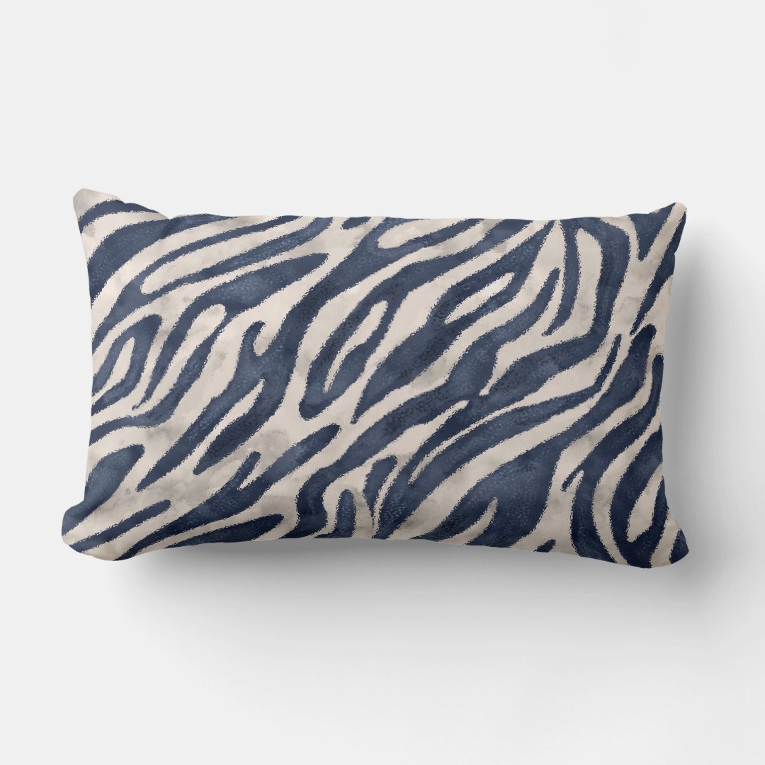 navy blue zebra lumbar pillow Zazzle
