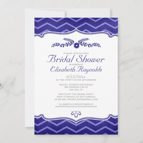 Navy Blue Zigzag Bridal Shower Invitations