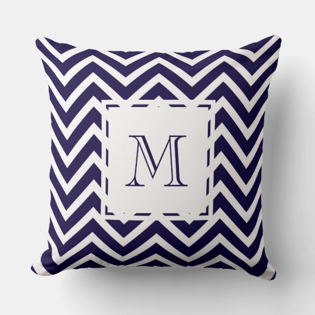 Navy blue Zigzag graphic chevron monogram Throw Pillow (Front)