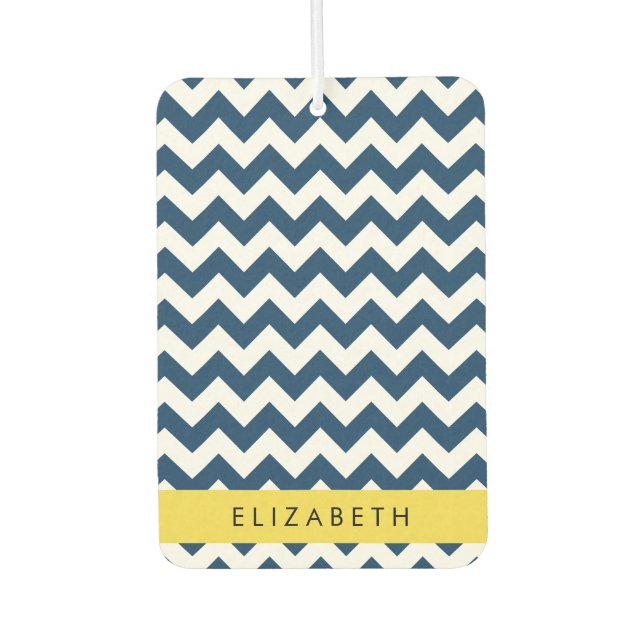 Navy Blue Zigzag, Navy Blue Chevron, Your Name Air Freshener (Front)