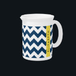 Navy Blue Zigzag, Navy Blue Chevron, Your Name Beverage Pitcher<br><div class="desc">Elegant,  stylish and sophisticated zigzag (chevron) pattern in navy blue and white color. Modern and trendy gift,  perfect for the zigzag lover in your life. Personalize by adding your name,  nickname,  monogram or initials.</div>