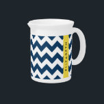 Navy Blue Zigzag, Navy Blue Chevron, Your Name Beverage Pitcher<br><div class="desc">Elegant,  stylish and sophisticated zigzag (chevron) pattern in navy blue and white color. Modern and trendy gift,  perfect for the zigzag lover in your life. Personalize by adding your name,  nickname,  monogram or initials.</div>