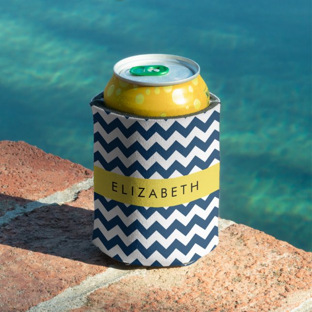 Navy Blue Zigzag, Navy Blue Chevron, Your Name Can Cooler (In Situ Pool)