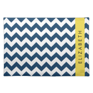 Navy Blue Zigzag, Navy Blue Chevron, Your Name Cloth Placemat