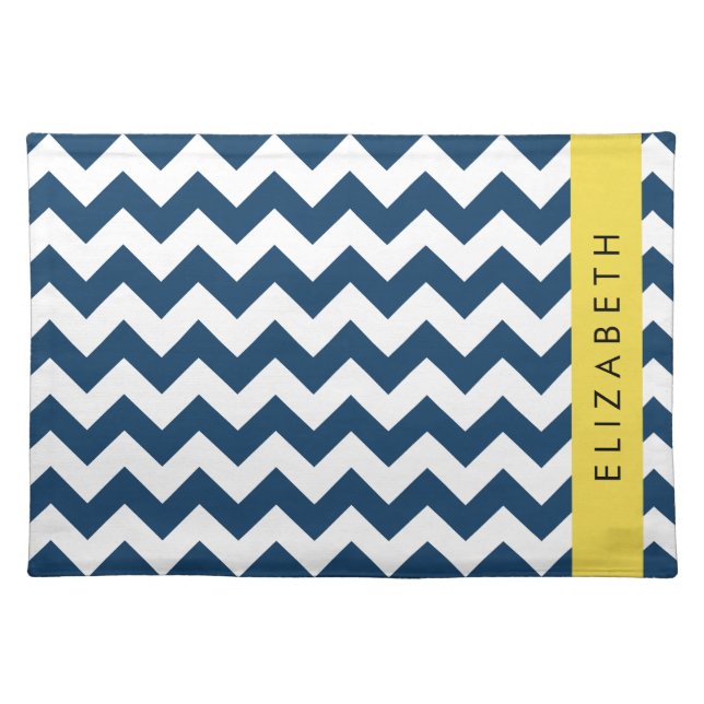 Navy Blue Zigzag, Navy Blue Chevron, Your Name Cloth Placemat (Front)