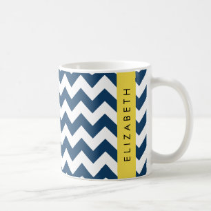 Navy Blue Zigzag, Navy Blue Chevron, Your Name Coffee Mug