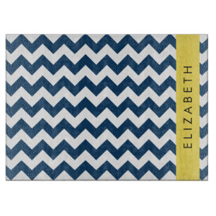 Navy Blue Zigzag, Navy Blue Chevron, Your Name Cutting Board