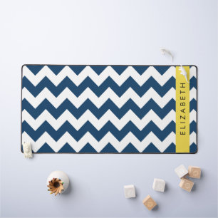 Navy Blue Zigzag, Navy Blue Chevron, Your Name Desk Mat