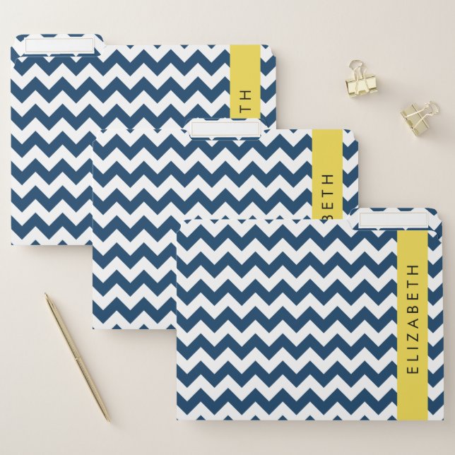 Navy Blue Zigzag, Navy Blue Chevron, Your Name File Folder (Set)
