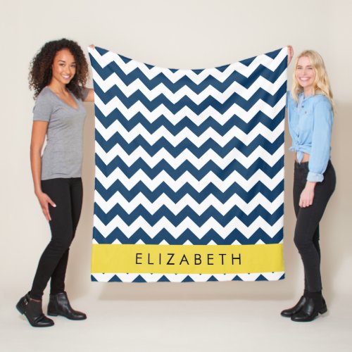 Navy Blue Zigzag Navy Blue Chevron Your Name Fleece Blanket