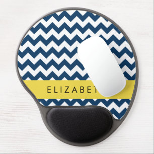 Navy Blue Zigzag, Navy Blue Chevron, Your Name Gel Mouse Pad