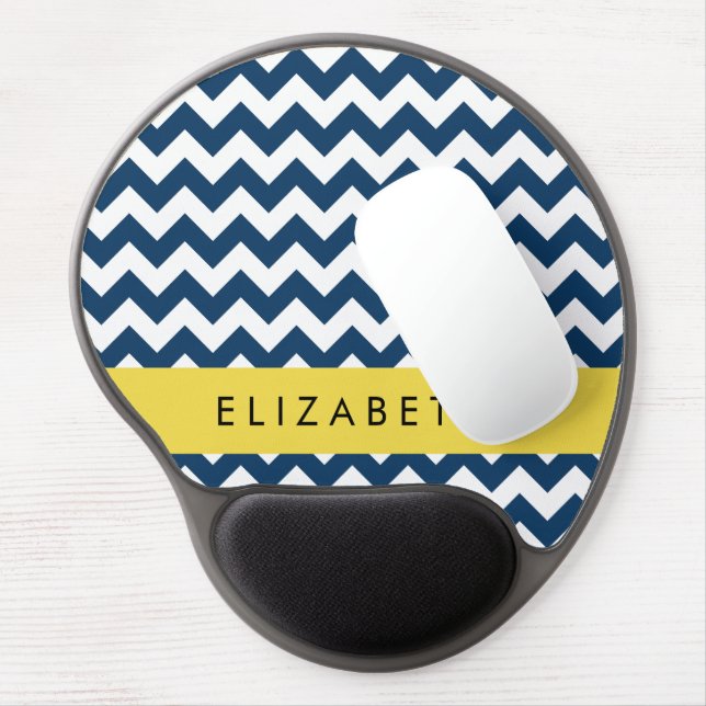 Navy Blue Zigzag, Navy Blue Chevron, Your Name Gel Mouse Pad (Left Side)