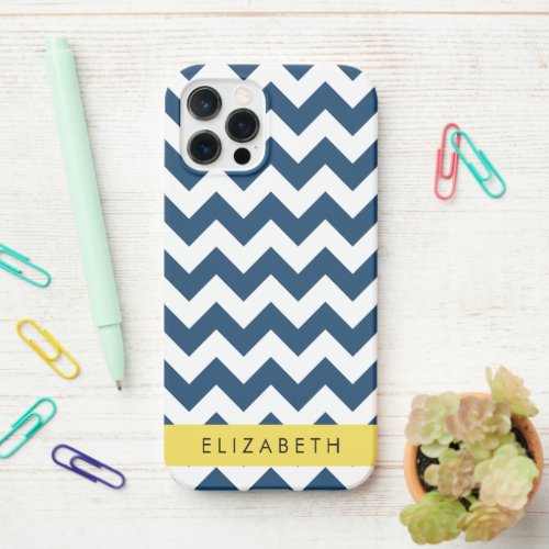 Navy Blue Zigzag Navy Blue Chevron Your Name iPhone 12 Pro Case