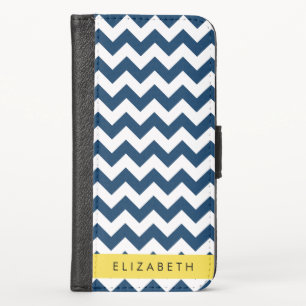 Navy Blue Zigzag, Navy Blue Chevron, Your Name iPhone X Wallet Case