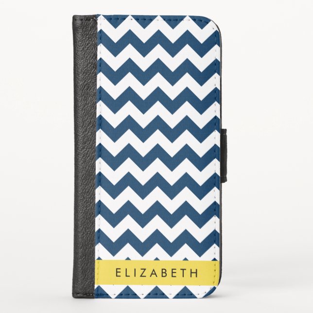 Navy Blue Zigzag, Navy Blue Chevron, Your Name iPhone Wallet Case (Front)