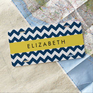 Navy Blue Zigzag, Navy Blue Chevron, Your Name License Plate