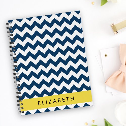 Navy Blue Zigzag Navy Blue Chevron Your Name Notebook