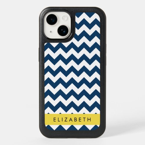 Navy Blue Zigzag Navy Blue Chevron Your Name OtterBox iPhone 14 Case