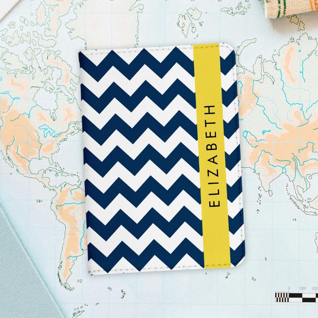 Navy Blue Zigzag, Navy Blue Chevron, Your Name Passport Holder (Creator Uploaded)