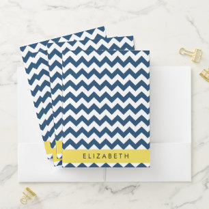Navy Blue Zigzag, Navy Blue Chevron, Your Name Pocket Folder