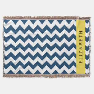 Navy Blue Zigzag, Navy Blue Chevron, Your Name Throw Blanket