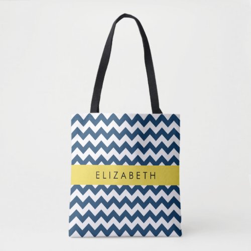 Navy Blue Zigzag Navy Blue Chevron Your Name Tote Bag