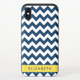 Navy Blue Zigzag, Navy Blue Chevron, Your Name iPhone X Slider Case