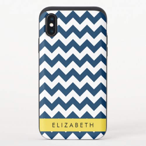 Navy Blue Zigzag Navy Blue Chevron Your Name iPhone X Slider Case