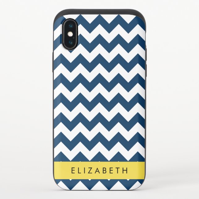 Navy Blue Zigzag, Navy Blue Chevron, Your Name Uncommon iPhone Case (Back)