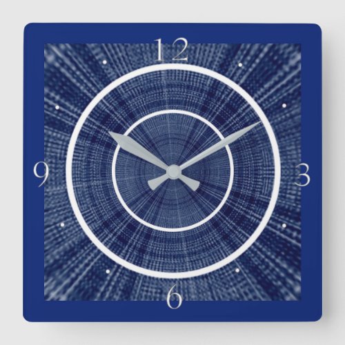 Navy Blues and White Abstract Design Square Wall Clock