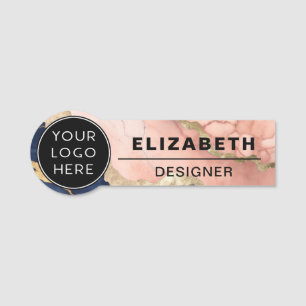Navy Blush Agate Company Logo Employee Name Tag