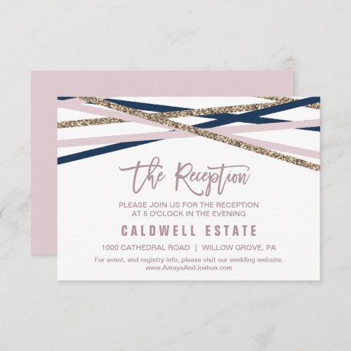 Navy Blush and Gold Streamers Reception Card