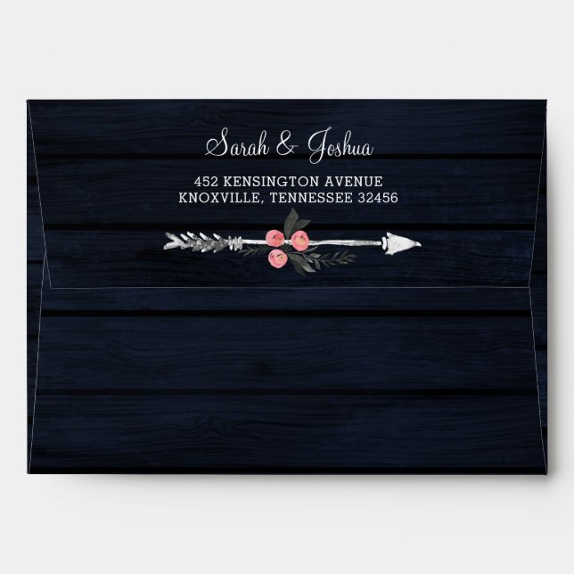 Navy Blush barn wood floral rustic country chic Envelope (Back (Top Flap))